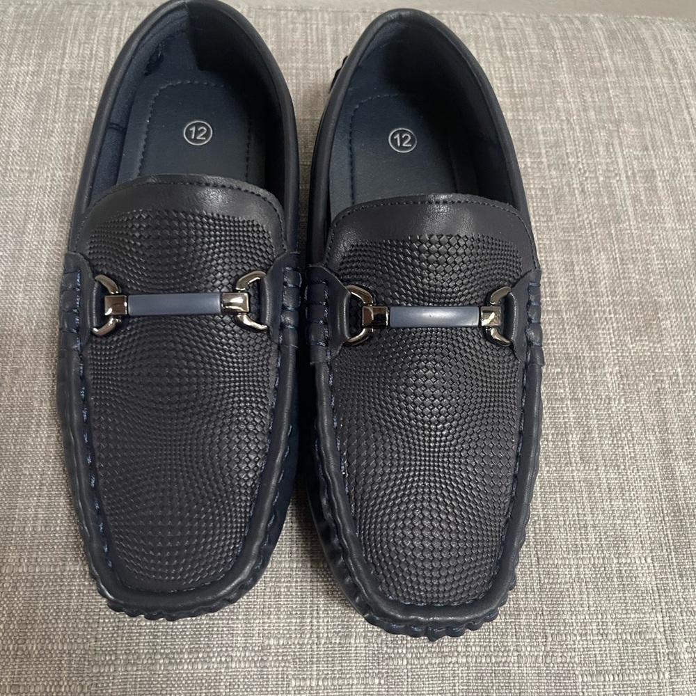 Toddler Boy Navy Blue Loafers with Metal Accent
